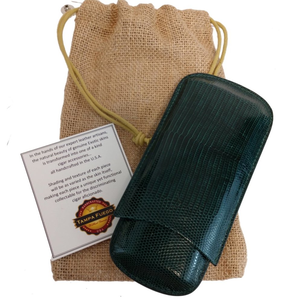 Tampa Fuego Green Exotic Genuine Lizard Leather Cigar Case
